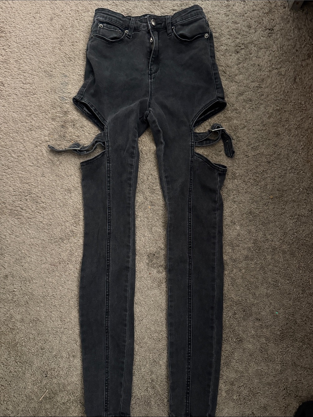 Fashion Nova Black Skinny Jeans with Hip Cutouts